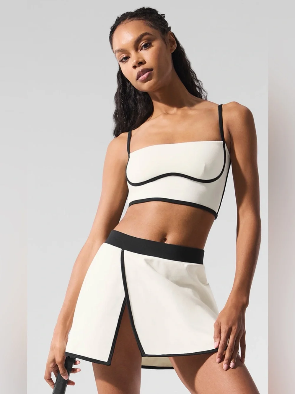 NWOT! ALO Yoga Cream Mini Skirt with Black Trim